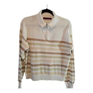 LOVE SCARLETT LARGE PULLOVER STRIPED SWEATER LONG SLEEVE CREAM TAN SAGE  ZIP UP
